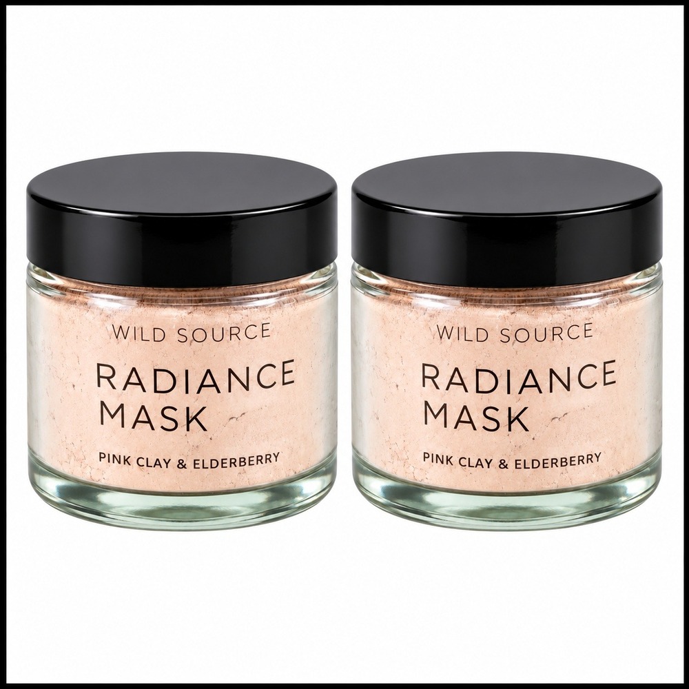 2 x Wild Source The Radiance Mask Pink Clay Elderberry Full Size Hydrating Glow